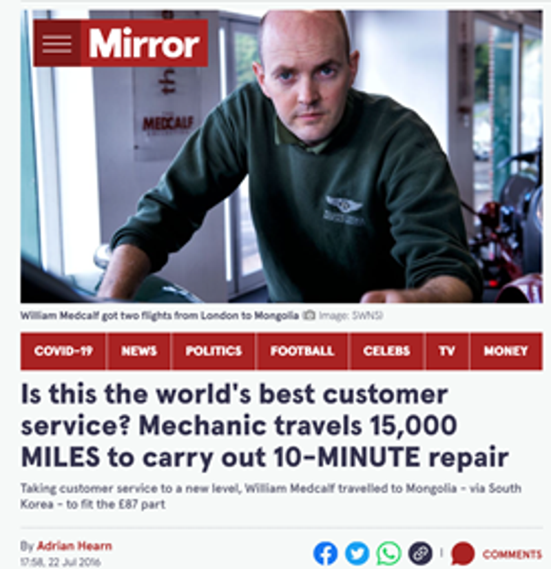 World's best customer service - Mechanic travels 15,000 miles to repair